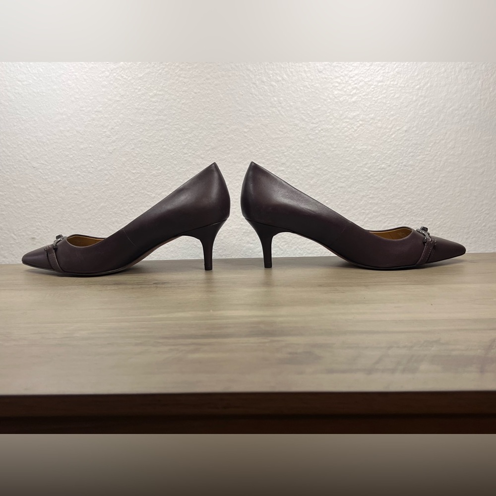 NWOT Coach Laurie Leather Point Kitten Heel Pumps Chocolate Plum – Size 9.5 - Picture 7 of 8
